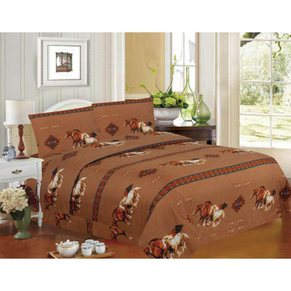 4PC King Size Tan Running Horse Sheet Set 0376-1832