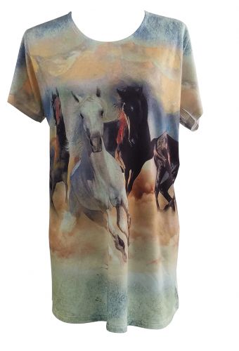 "Wild and Free" Running Horse Round Neck T-Shirt 1182500