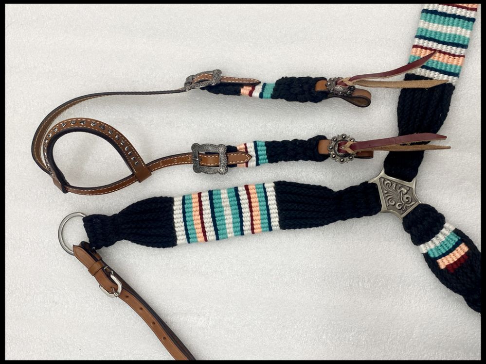 Showman Corded One Ear Headstall & Breast collar set - black 14690