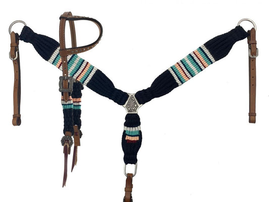 Showman Corded One Ear Headstall & Breast collar set - black 14690