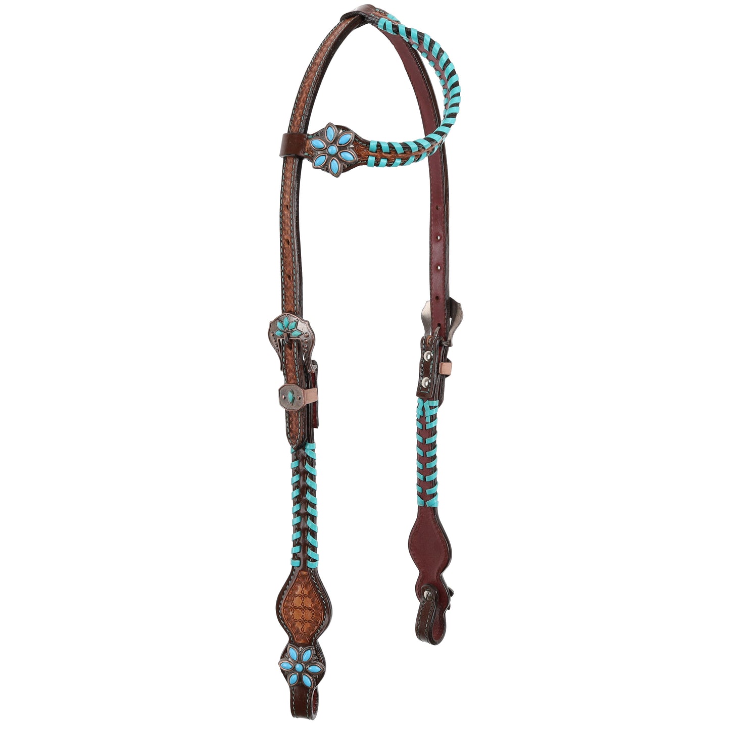 Showman Turquoise Trailblazer One Ear Headstall and Breastcollar Set 14744