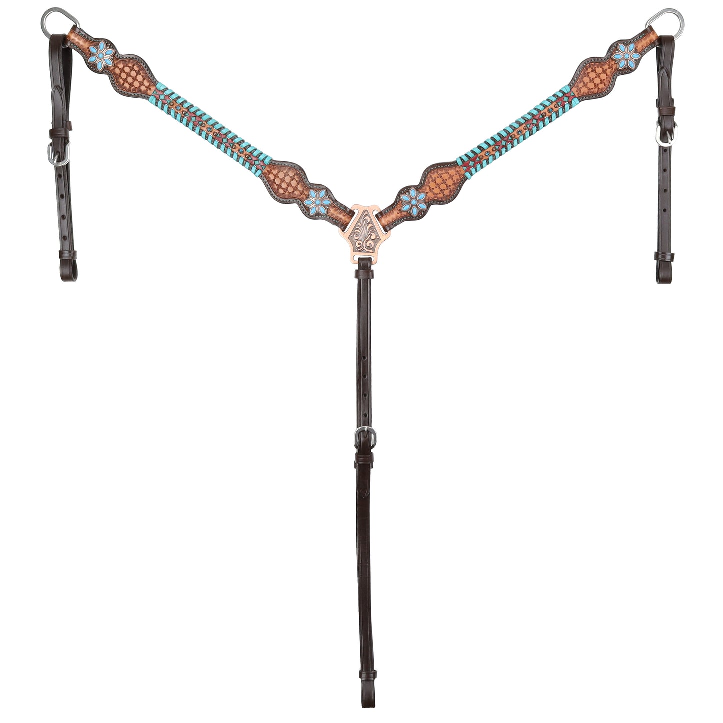 Showman Turquoise Trailblazer One Ear Headstall and Breastcollar Set 14744