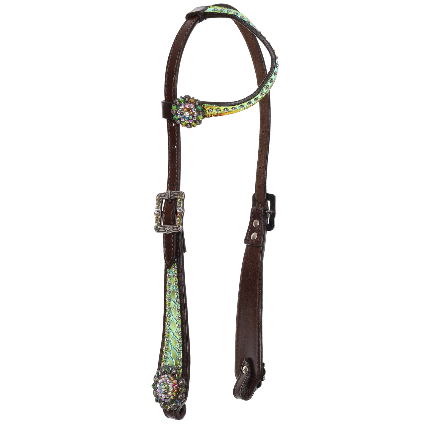 Showman Limited Edition Neon Gator One Ear Headstall and Breastcollar Set - Yellow Green 14950L