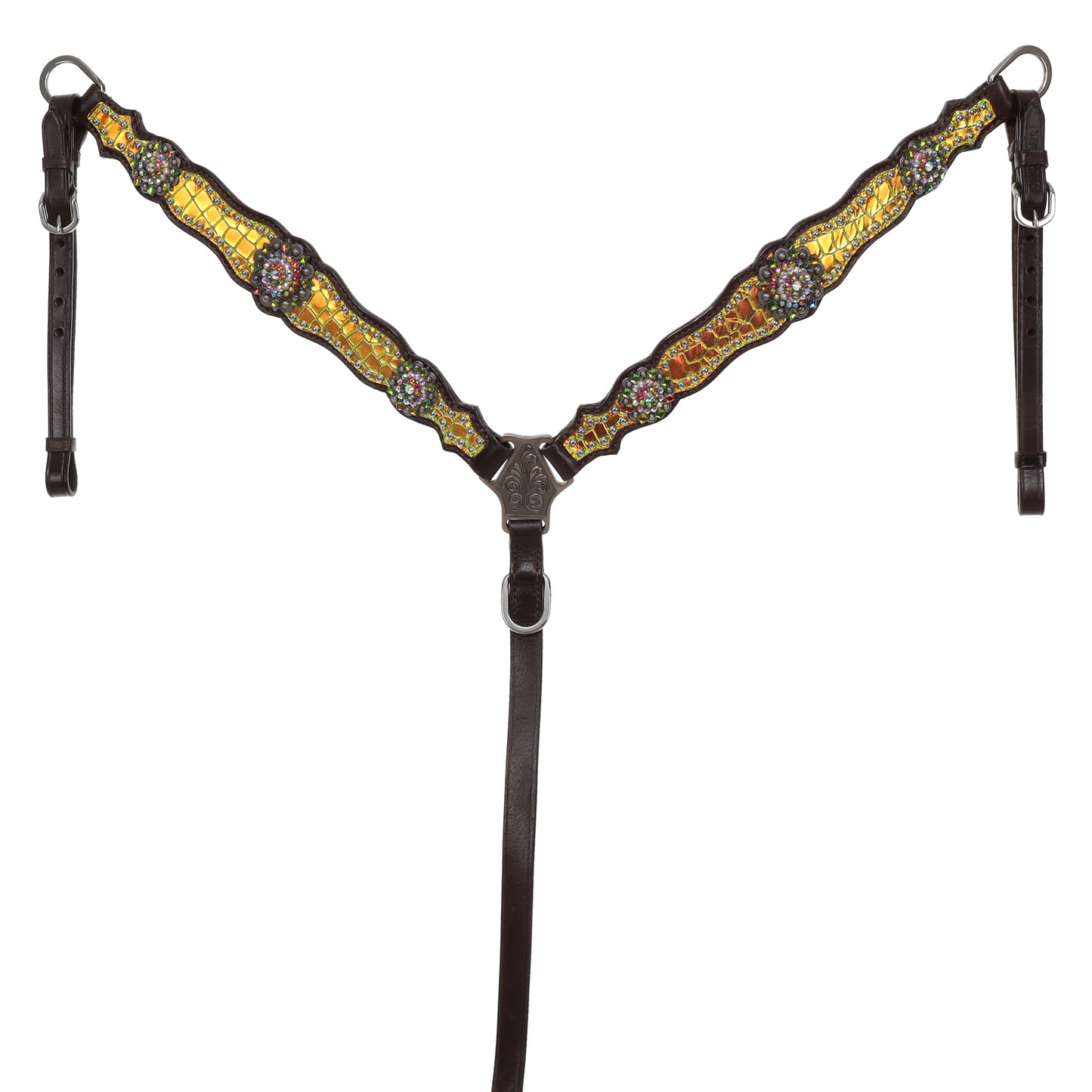 Showman Limited Edition Neon Gator One Ear Headstall and Breastcollar Set - Yellow Green 14950L