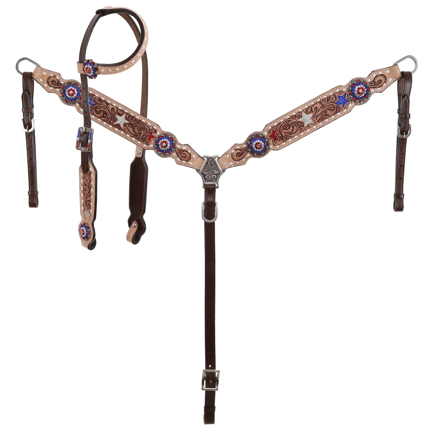 Showman Western Patriot One Ear Headstall and Breastcollar Set 14991