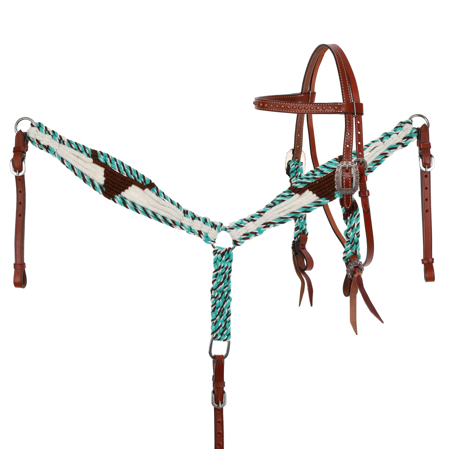 Showman Cobalt Horns Mohair Browband Headstall and Breastcollar Set 15100