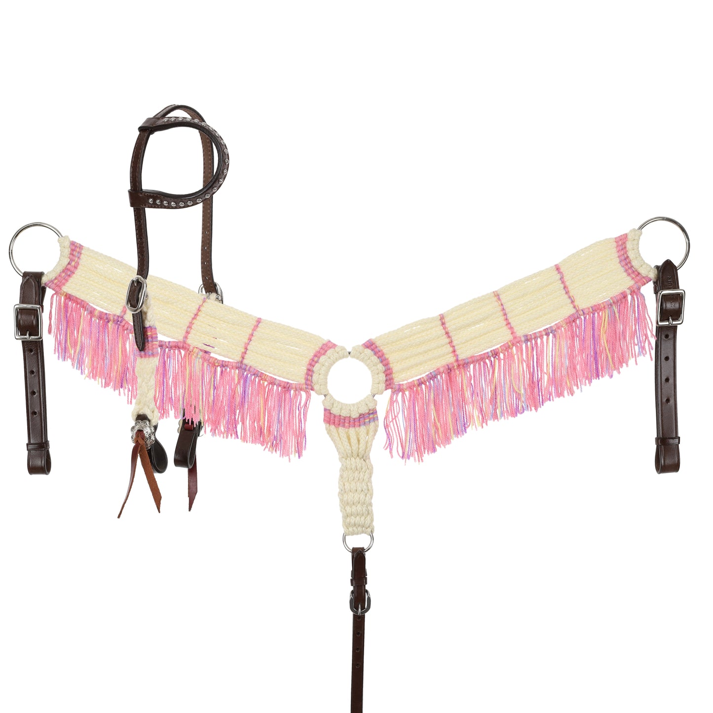 Showman Frosted Pink Mohair One Ear Headstall and Breastcollar Set 15102
