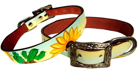 Showman Couture Sunflower and Cactus overlay leather dog collar 176950