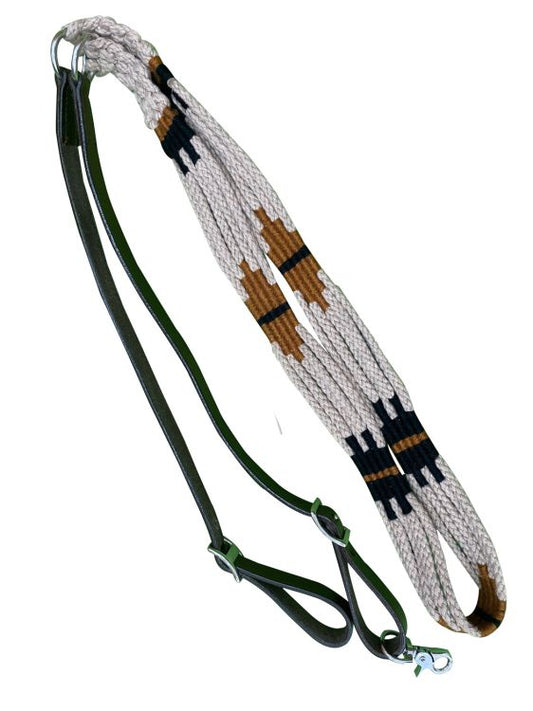 Showman Corded Leather Contest/Roping Rein with Buckles - white and brown 19705