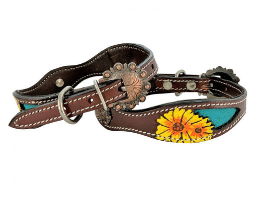 Showman Couture Hand Painted Sunflowers leather dog collar with copper buckle 202528
