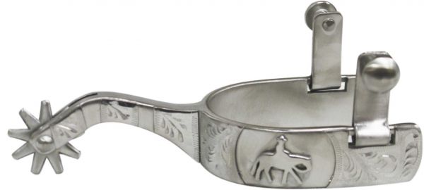 Showman Stainless Steel Horse and Rider Embossed Spur with Engraved Silver Overlay 258948