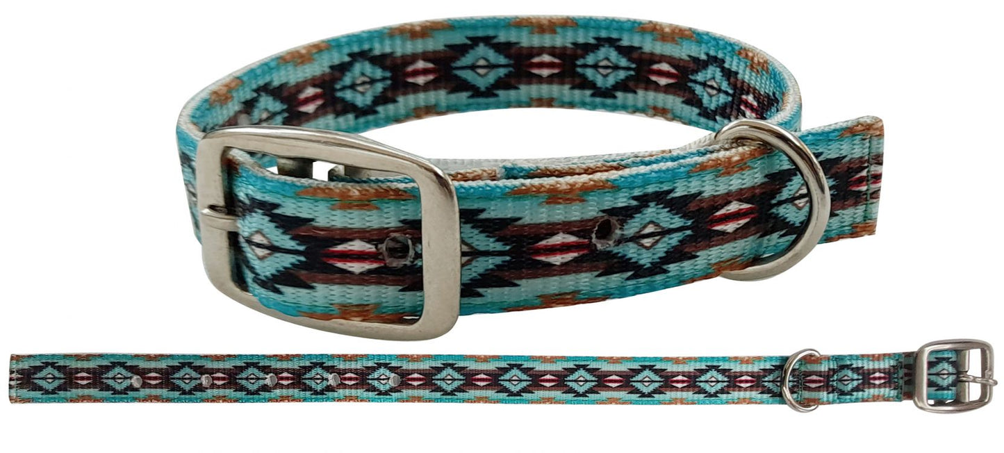 Showman Couture Teal and Brown Southwest designed nylon dog collar 27514
