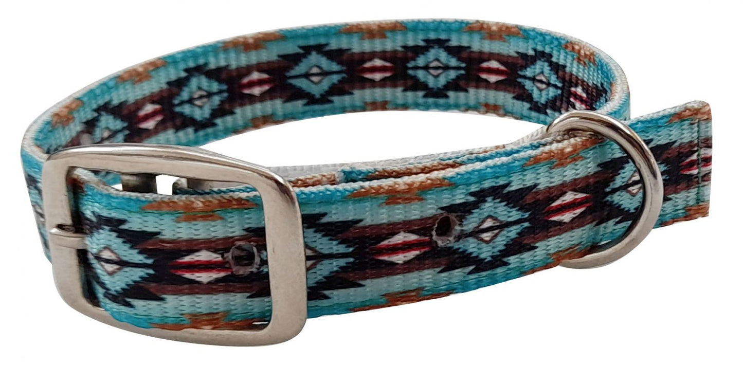 Showman Couture Teal and Brown Southwest designed nylon dog collar 27514