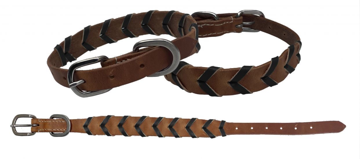Showman Couture Genuine leather 1" dog collar with braided leather color accent 27520