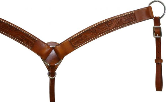 Showman Leather breastcollar has floral tooling accented with silver beads 392