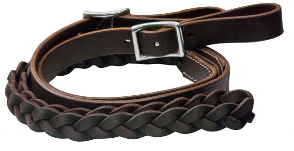 Showman One piece leather braided middle roping rein with buckles 5645