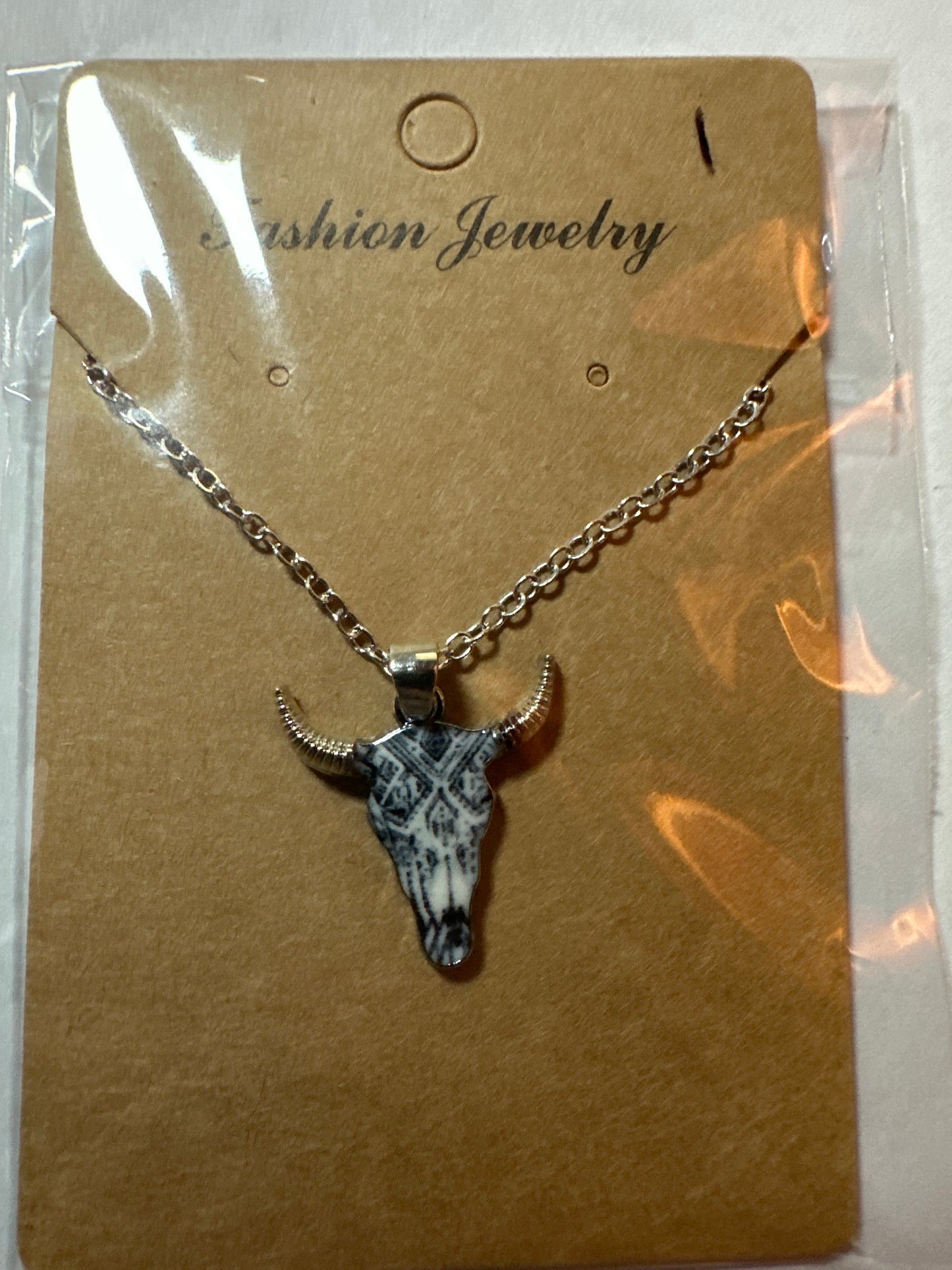 Colorful Steer Skull Necklace
