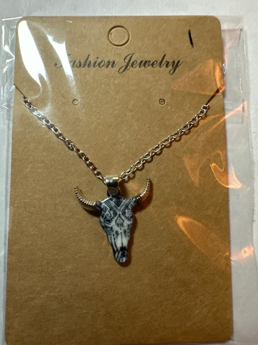 Colorful Steer Skull Necklace