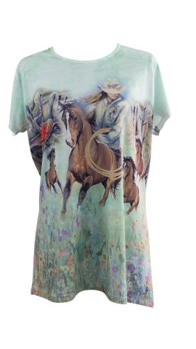 "Roping Cowgirl" Round Neck T-Shirt 6450500