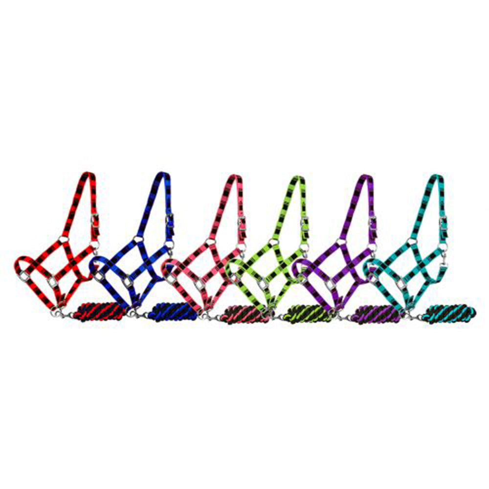 3Ply Nylon Average Adjustable Horse Halter with Cotton Lead 6638