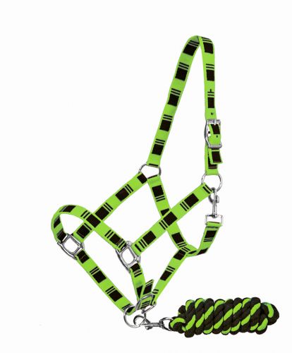 3Ply Nylon Average Adjustable Horse Halter with Cotton Lead 6638
