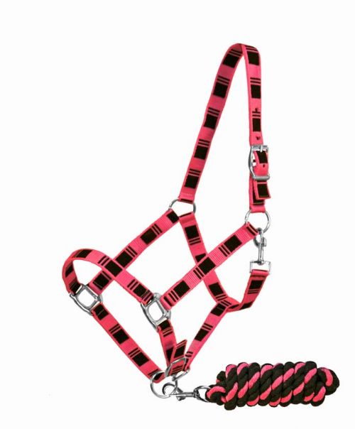 3Ply Nylon Average Adjustable Horse Halter with Cotton Lead 6638