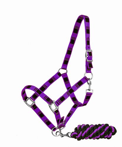 3Ply Nylon Average Adjustable Horse Halter with Cotton Lead 6638