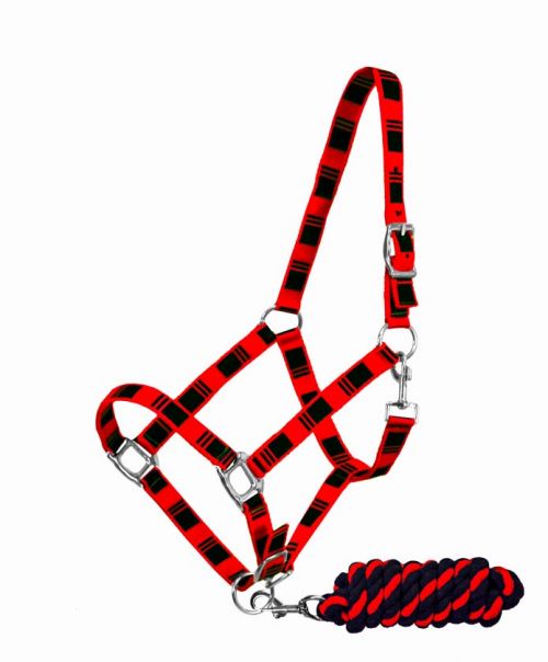 3Ply Nylon Average Adjustable Horse Halter with Cotton Lead 6638