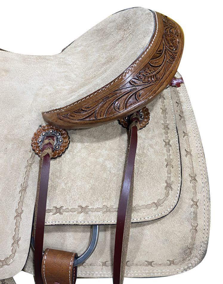 16", 17" Circle S Roper Western Saddle with barbed wire tooling on skirt