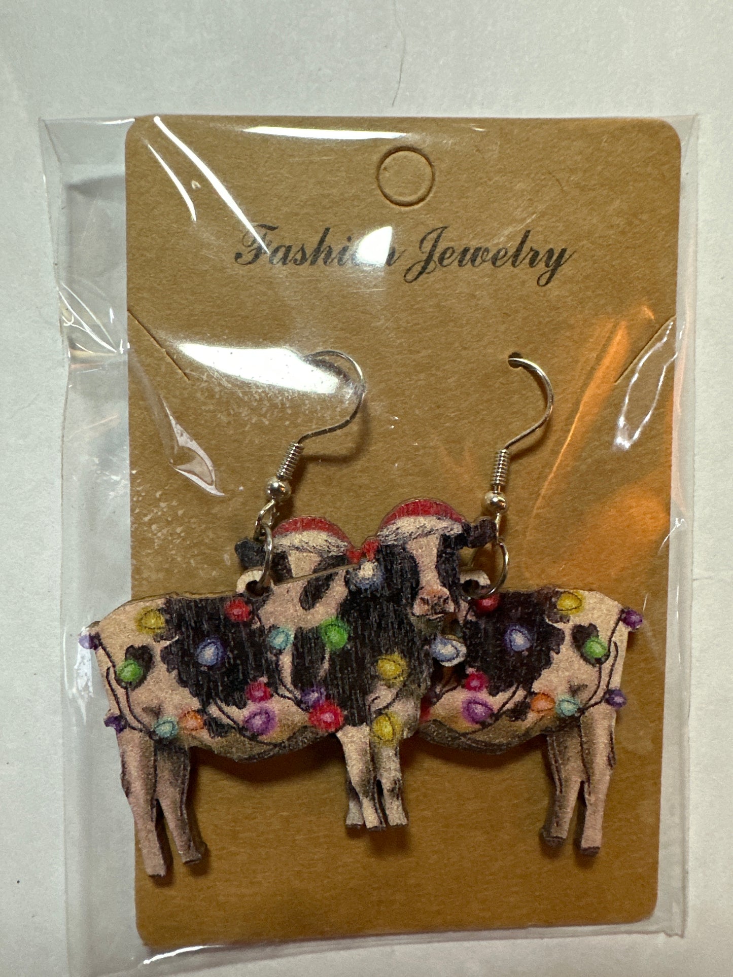 Christmas Light Cow Earrings