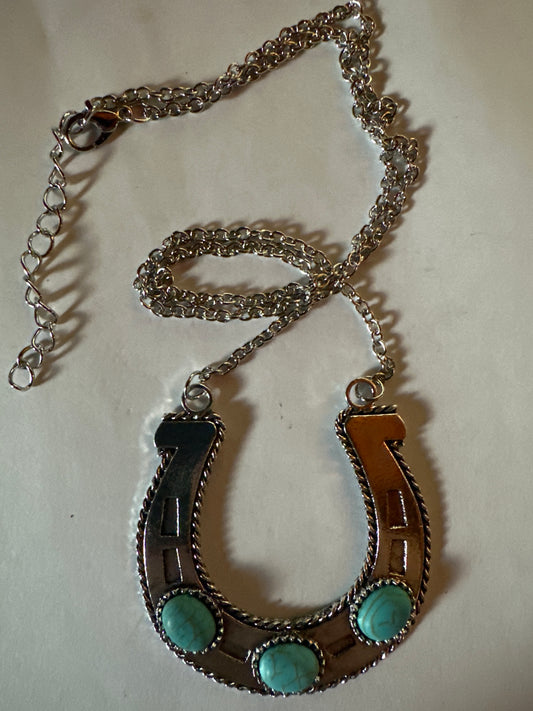 Silver Horseshoe Turquoise Necklace
