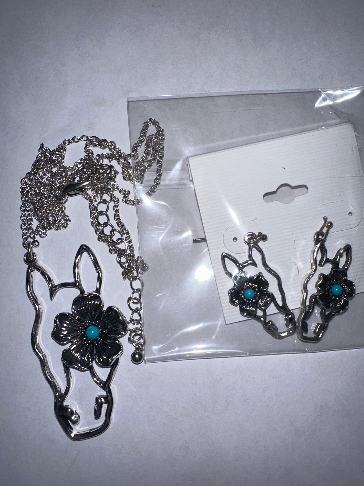 Flower Horse Necklace & Earring Set