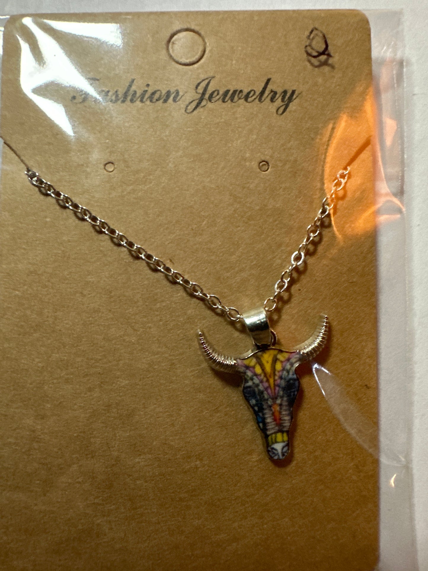 Colorful Steer Skull Necklace