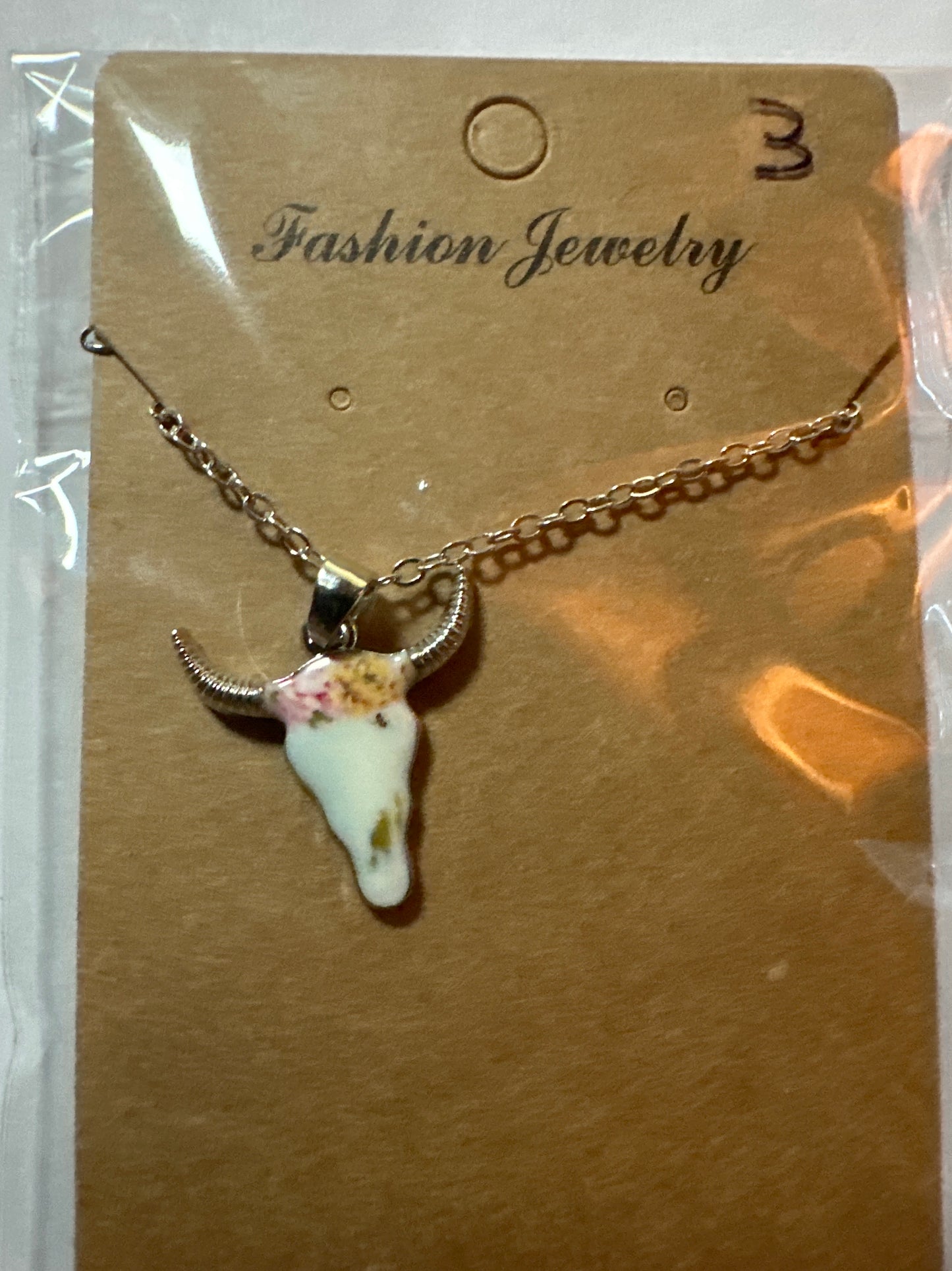 Colorful Steer Skull Necklace