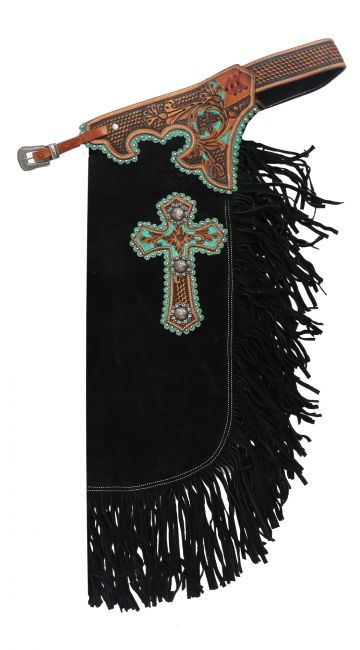 Showman suede leather chinks with cross design CH-05