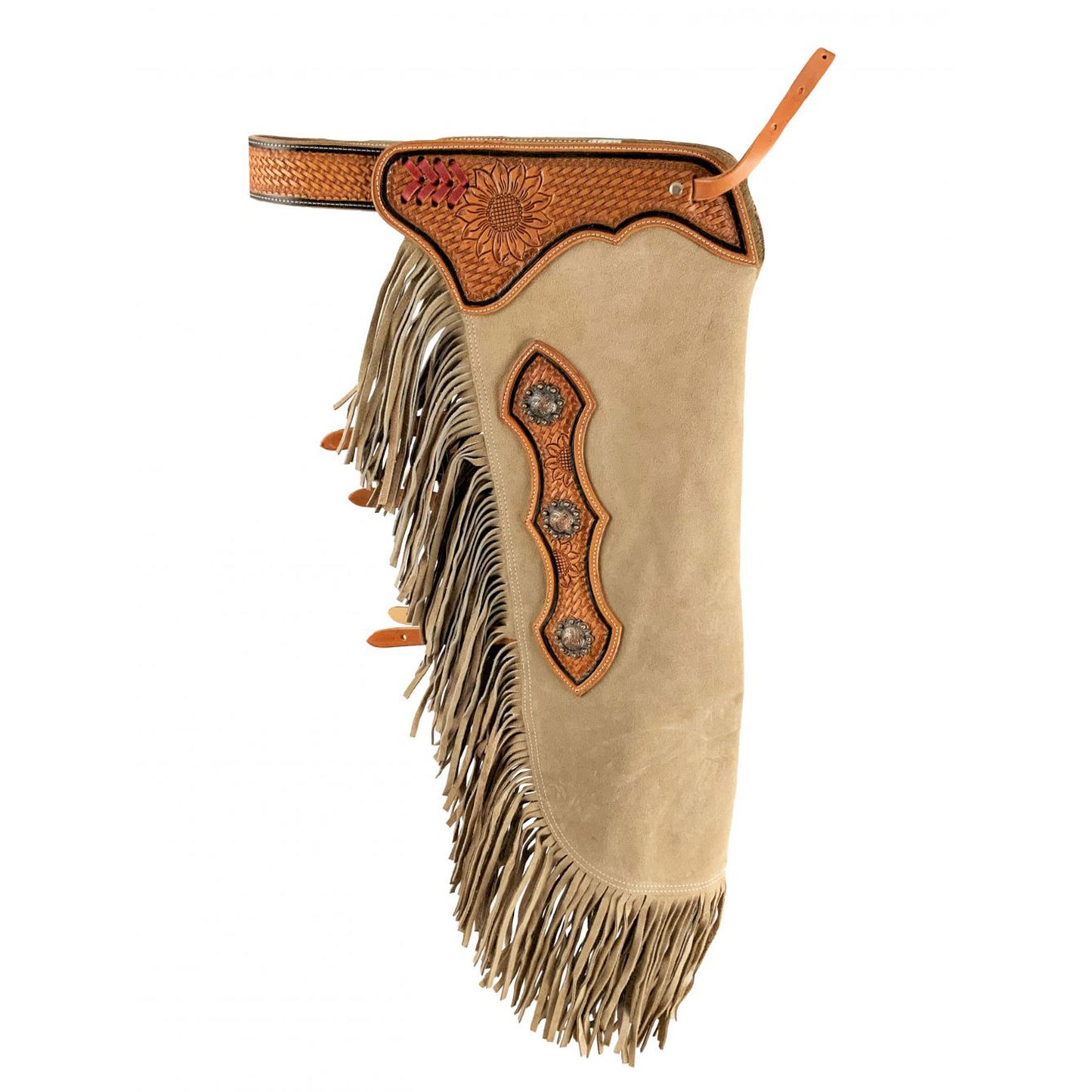 Showman Sand Color Suede Chinks with Sunflower and Basket Tooling CH-13