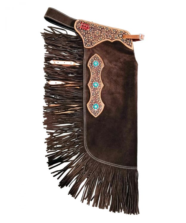 Showman Brown suede leather chinks with Micro Floral Tooling Design CH-14