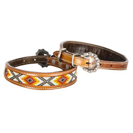 Showman Couture Genuine leather dog collar beaded inlay DC-09