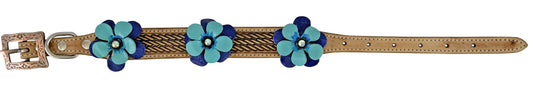 Showman Couture Genuine leather dog collar with blue 3D flower accent DC-41
