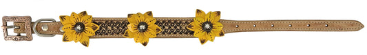 Showman Couture Genuine leather dog collar with 3D flower accent DC-43