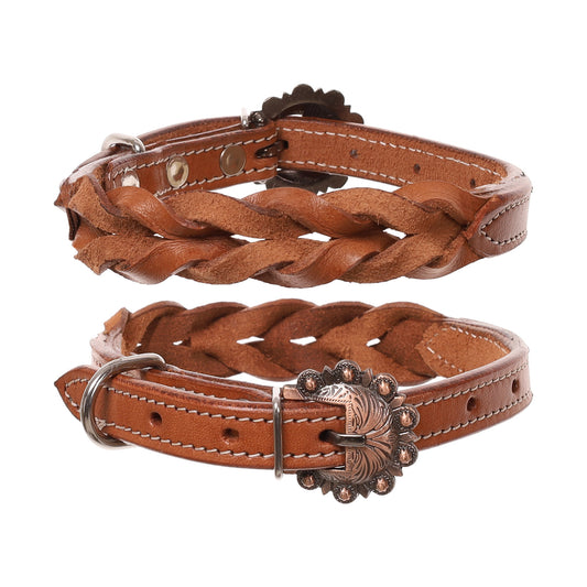 Showman Twist Braid Leather Dog Collar DC-54