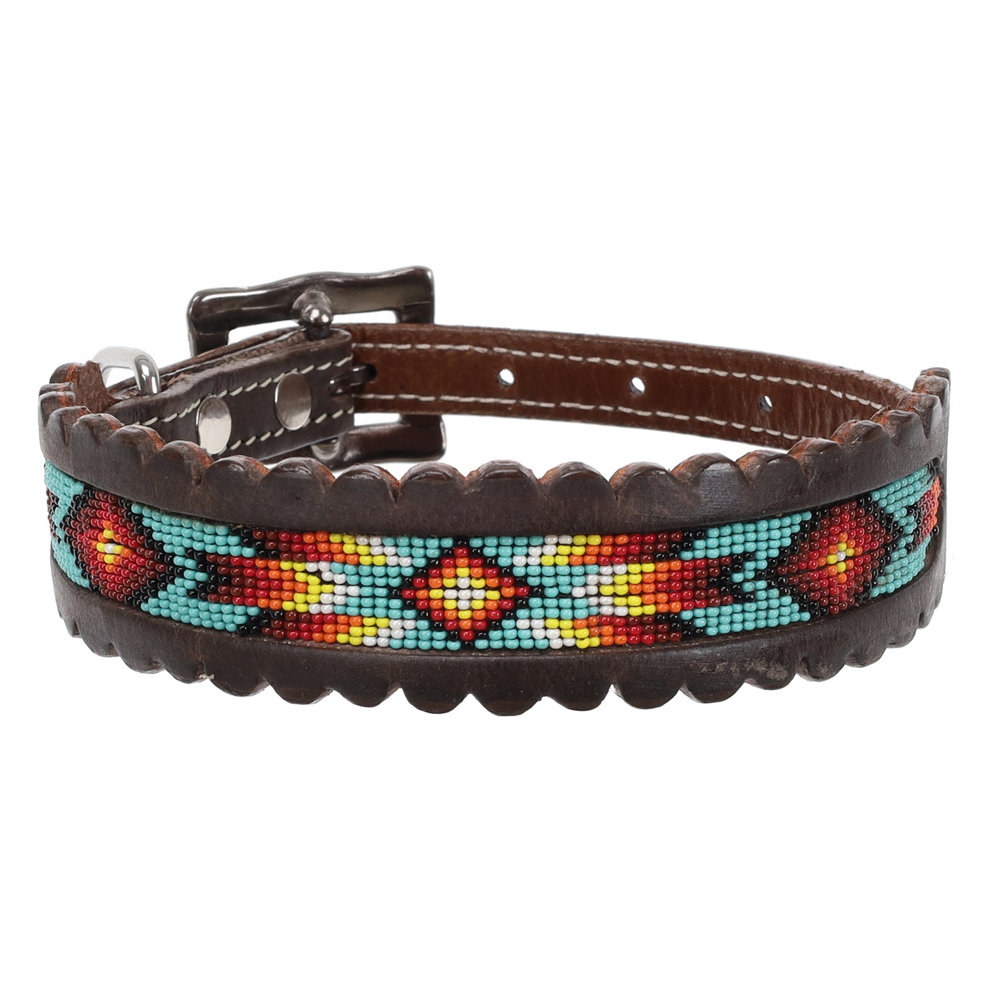 Showman Aztec Flame Beaded Leather Dog Collar DC-57