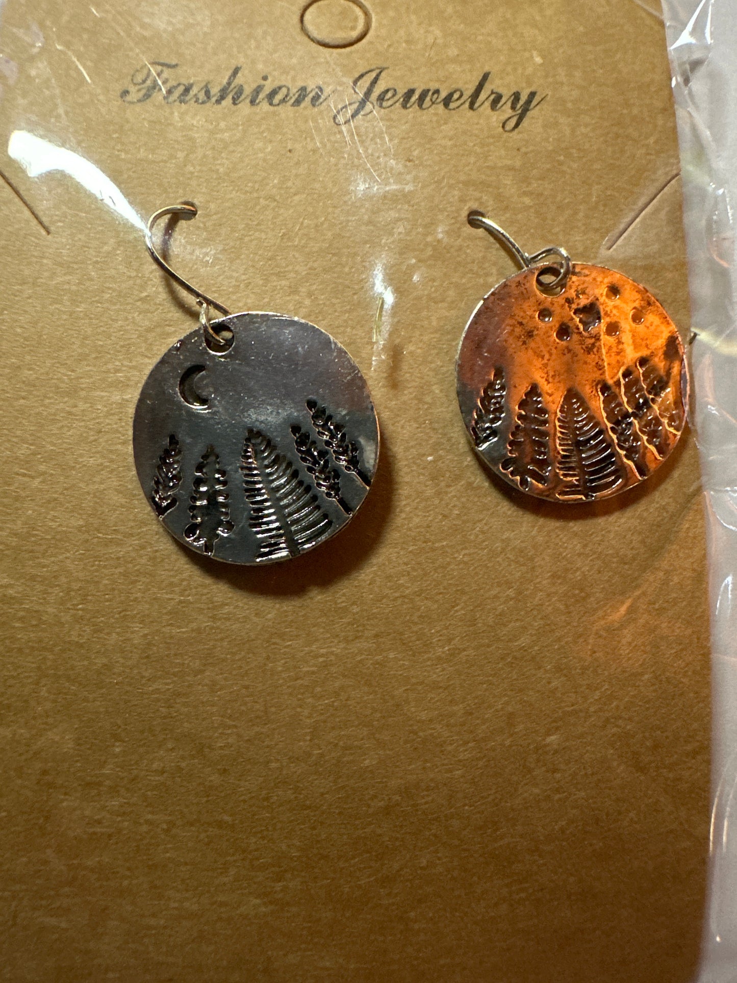 Moon & Trees Disc Earrings