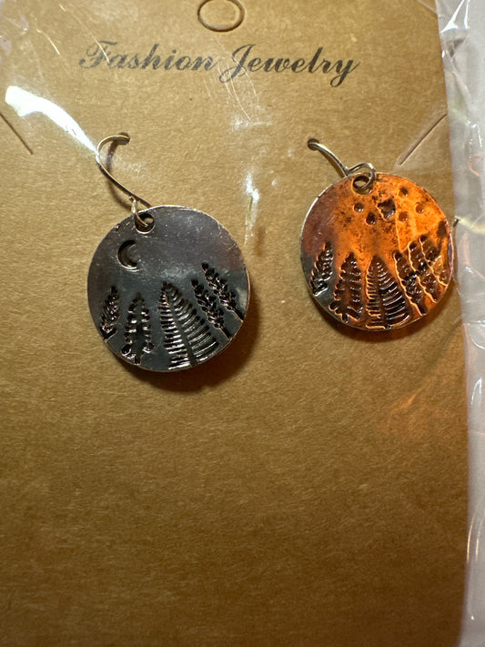 Moon & Trees Disc Earrings