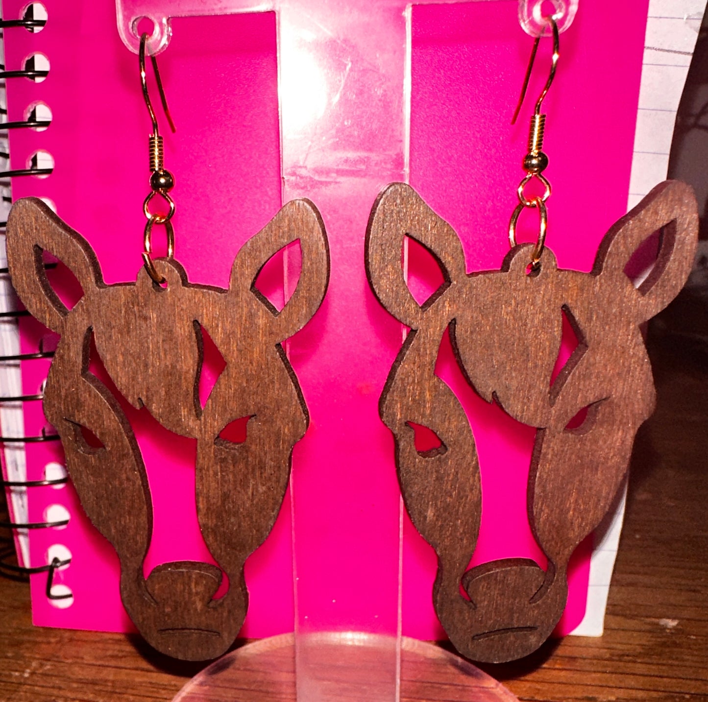 Wooden large Horse head Earrings