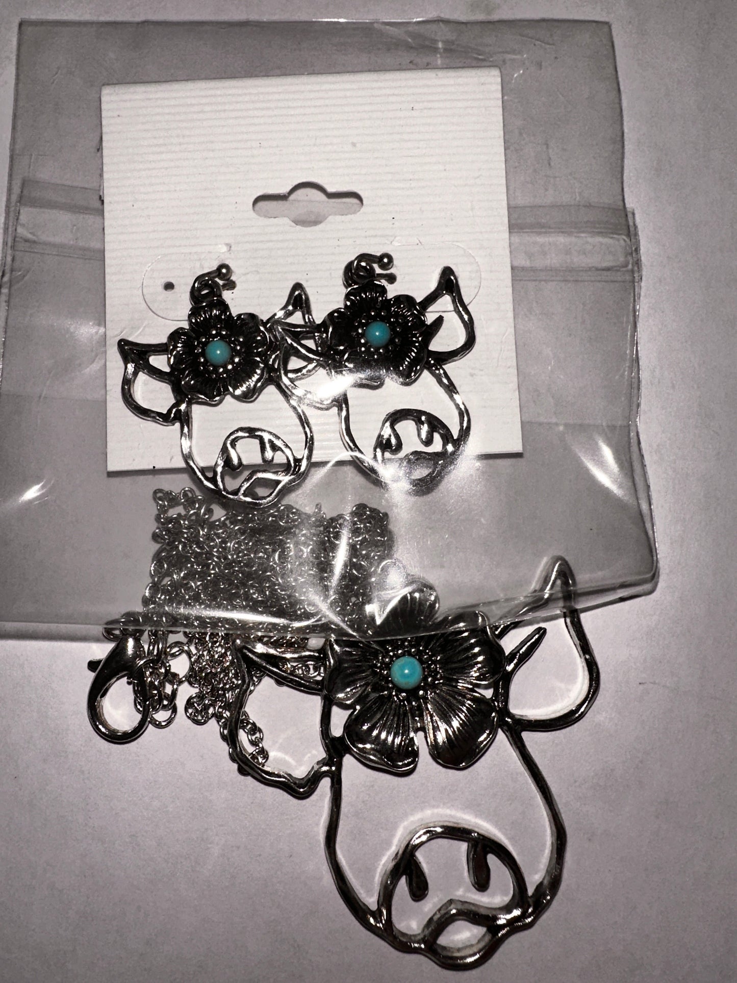 Flower Piggy Necklace & Earring Set