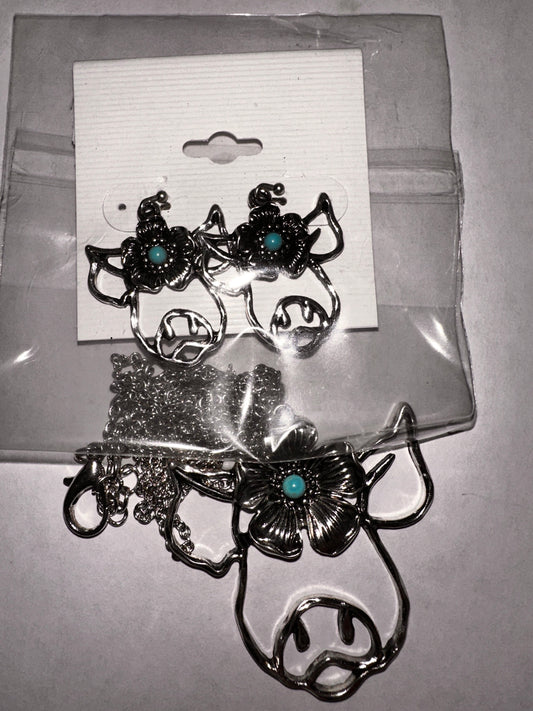 Flower Piggy Necklace & Earring Set