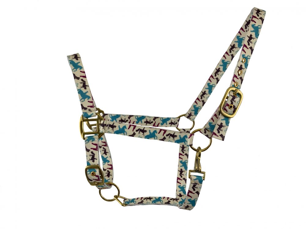 3ply Horse and Rider design Nylon Horse Sized Halter. Average horse 800-1100 lbs 6654