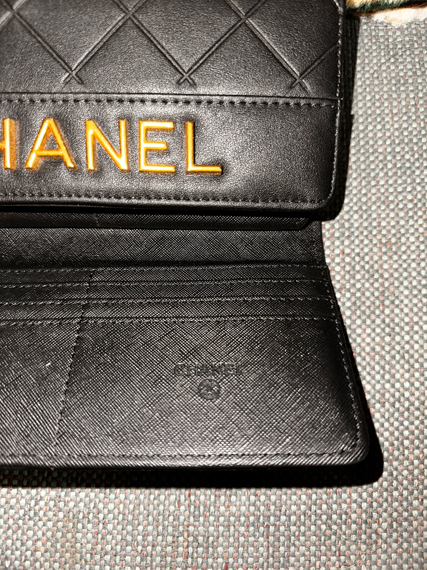 CHANEL Logo Trifold Black Wallet