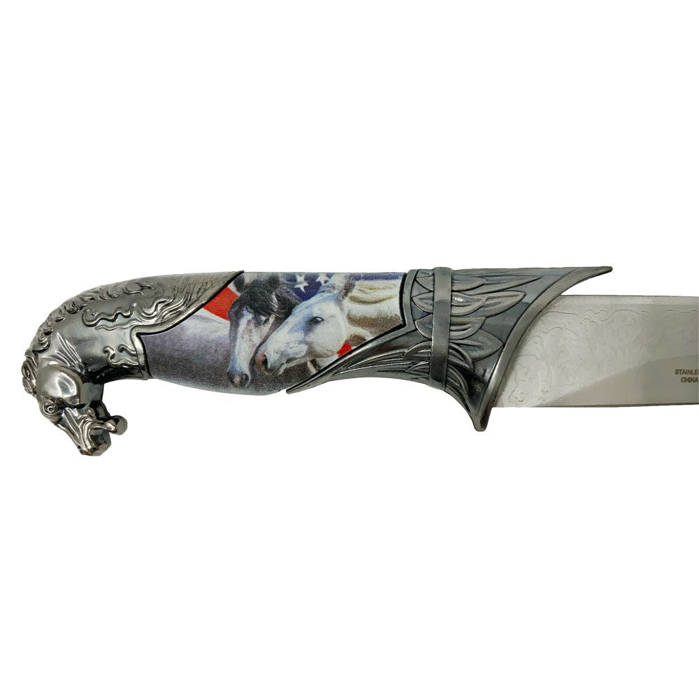 Stars and Stripes Horse Head Fixed Blade Dagger KN-1983